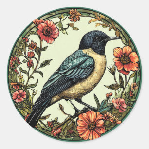 🐦 Elster Vogel Florale Natur Dekoration Geschenk Runder Aufkleber