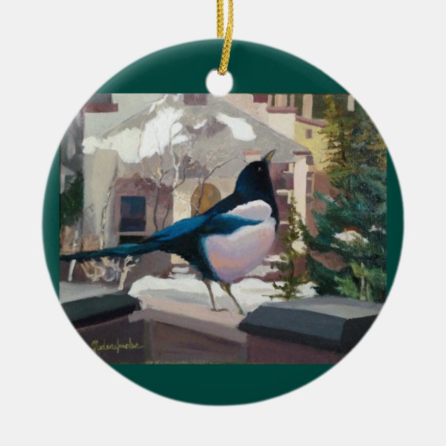 Elster-Weihnachtsverzierung Keramikornament (Vorne)