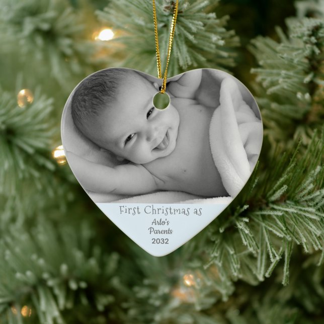 Eltern 1. Weihnachtsjunge Sohn Name Foto Keramik Ornament (Baum)