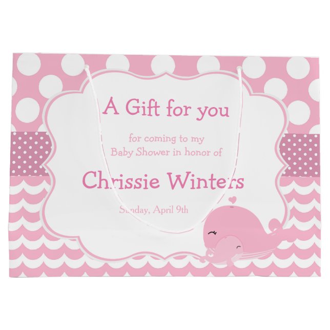 Eltern & Baby Whale Pink Girl Baby Danke Große Geschenktüte (Rückseite)