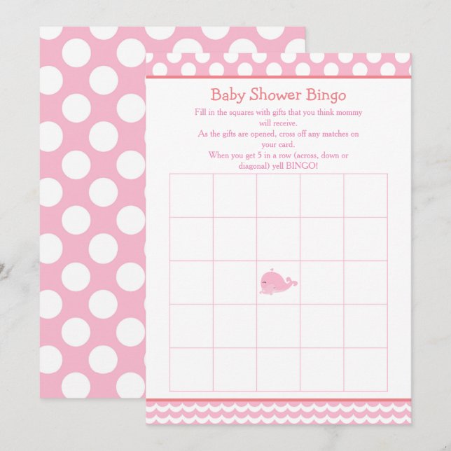 Eltern & Baby Whale Pink Girl Bingo Einladung (Vorne/Hinten)