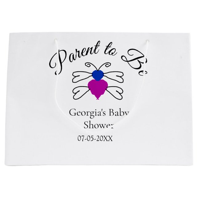 Eltern, die blauen rosa Baby Dusche Honigbiene Tex Große Geschenktüte (Vorderseite)