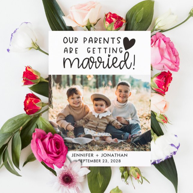 Eltern, die verheiratete Kinder Foto rett Datum Ankündigungspostkarte (Von Creator hochgeladen)