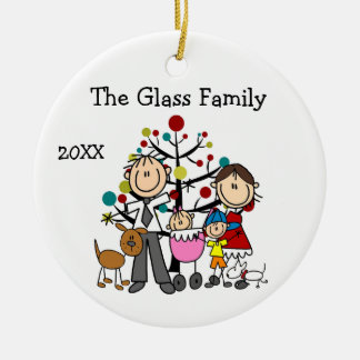 Eltern, kleiner Junge, Baby Mädchen, zwei Hunde Keramik Ornament
