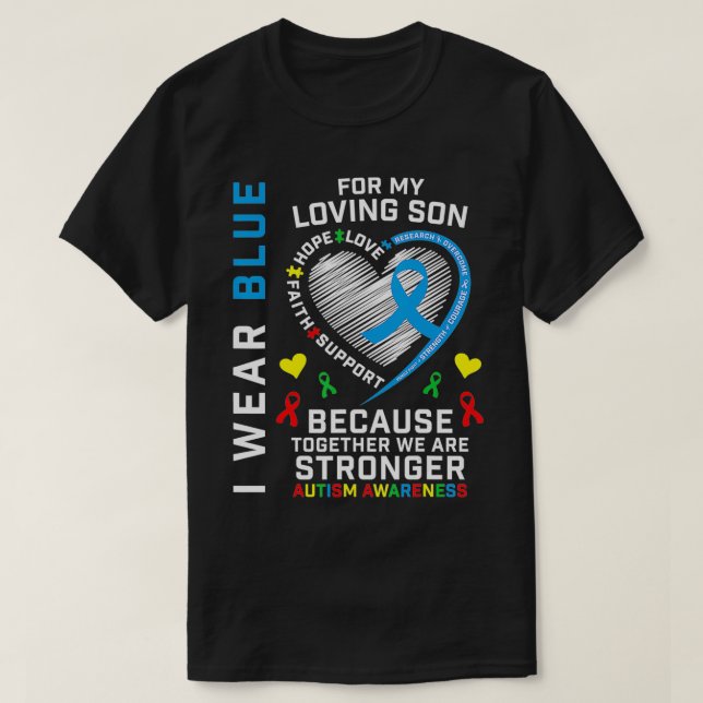 Eltern Mama Vater Herzrasen Wear Blue Son Autismus T-Shirt (Design vorne)