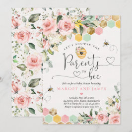 Eltern mit grüner Pink- und Gold-Baby-Dusche Einladung