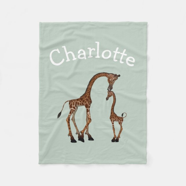 Eltern- und Babygiraffe Personalisiert Fleecedecke (Vorderseite)