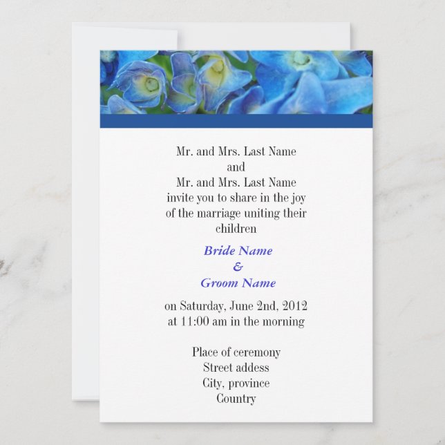 Eltern von Braut und Groom, Einladung zur Hochzeit (Vorderseite)