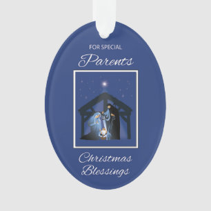 Eltern Weihnachts Segen Manger auf Blue Ornament