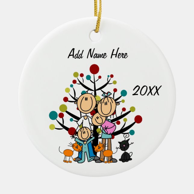 Eltern, zwei Kinder, drei Katzen Ornament (Vorne)
