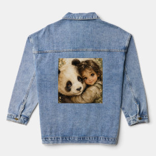 Elternpanda und süßes, kuschelndes Kind Jeansjacke