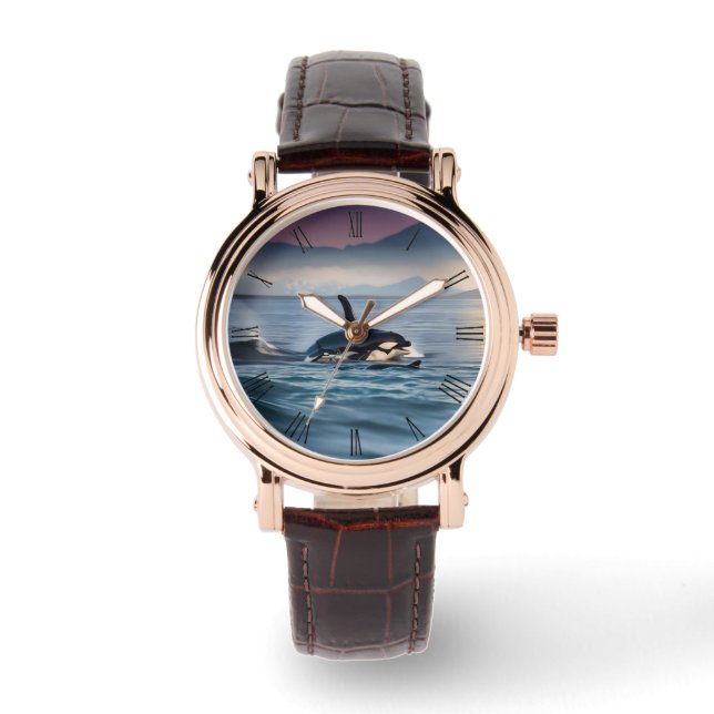 Elternzeit: Mama und Baby Orcas im Ozean, Armbanduhr (Vorderseite)