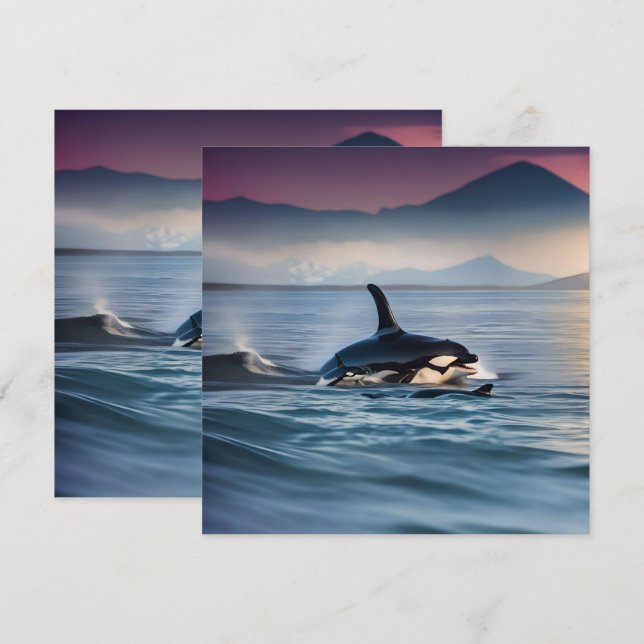 Elternzeit: Mama und Baby Orcas im Ozean, Einladung (Vorne/Hinten)