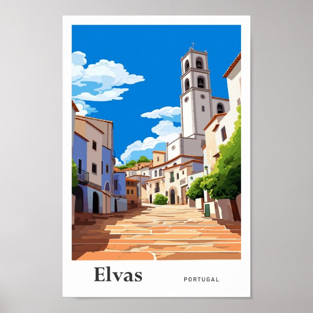 Elvas Portugal Vintage Travel Illustration Poster (Vorne)
