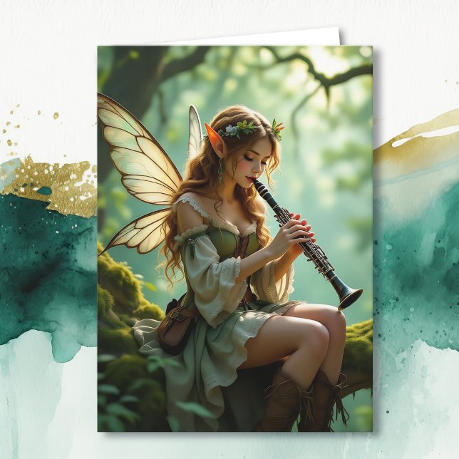 Elven Fairy with Clarinet | Magical Birthday Karte (Von Creator hochgeladen)