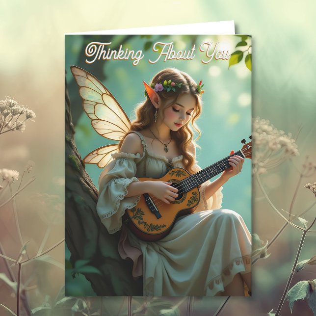 Elven Fairy with Ukulele | Thinking About You Karte (Von Creator hochgeladen)
