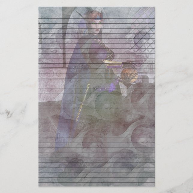 Elven Fantasy Stationierung mit/ Optionale Linien Briefpapier (Vorderseite)