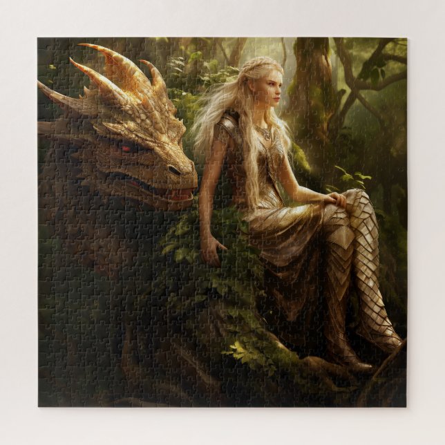 Elven Forest Queen mit ihrem Dragon (Vertikal)