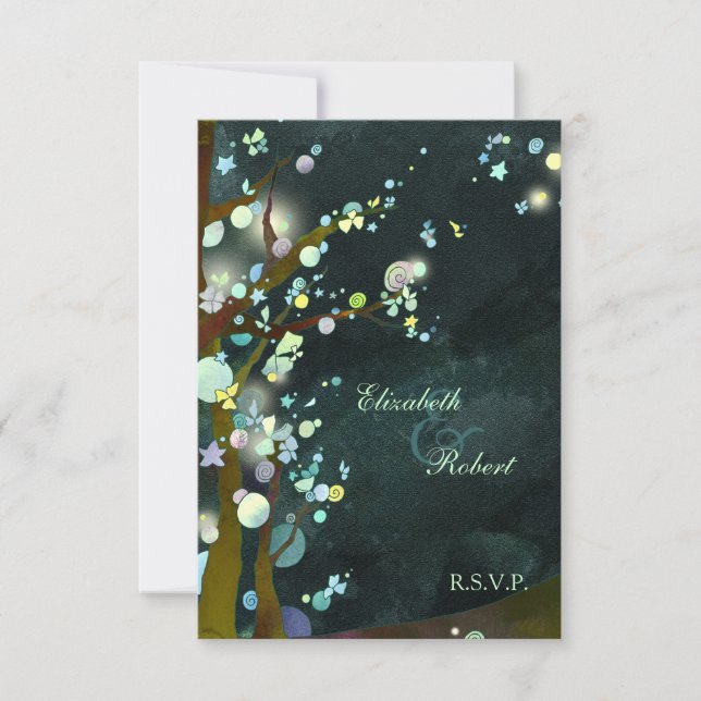 Elven Forest Trees Rustic Wedding RSVP Karte (Vorderseite)