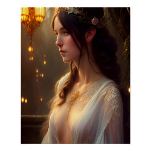 Elven Princess in White Lace Dress Poster