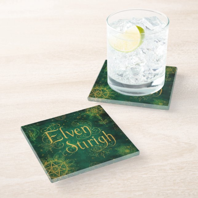 Elven Stirigh – Sigils in Green Glasuntersetzer (Schrägansicht)