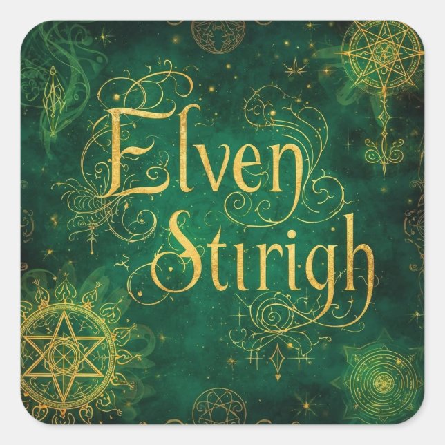 Elven Stirigh – Sigils in Green Quadratischer Aufkleber (Vorderseite)