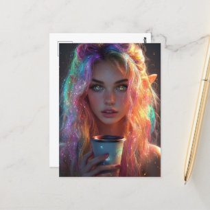 Elven Woman mit Kaffee Postkarte