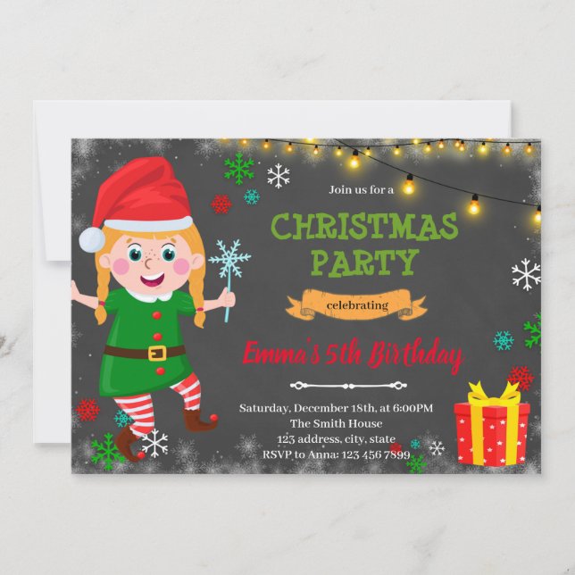 Elves Girl Weihnachten Einladung (Vorderseite)