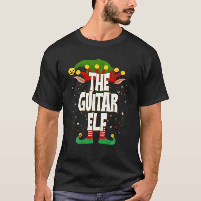Elves Group The Guitar Elf Weihnachten T-Shirt (Vorderseite)