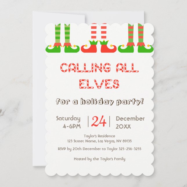 Elves Weihnachtszeit-Party Einladung (Vorderseite)