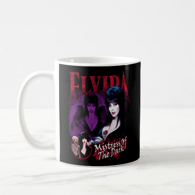 Elvira Ministerin der dunklen Lila und roten Kaffeetasse (Links)