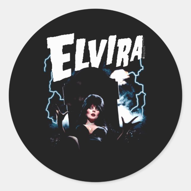 Elvira-Ministerin des dunklen Grabes und Blitzes Runder Aufkleber (Vorderseite)