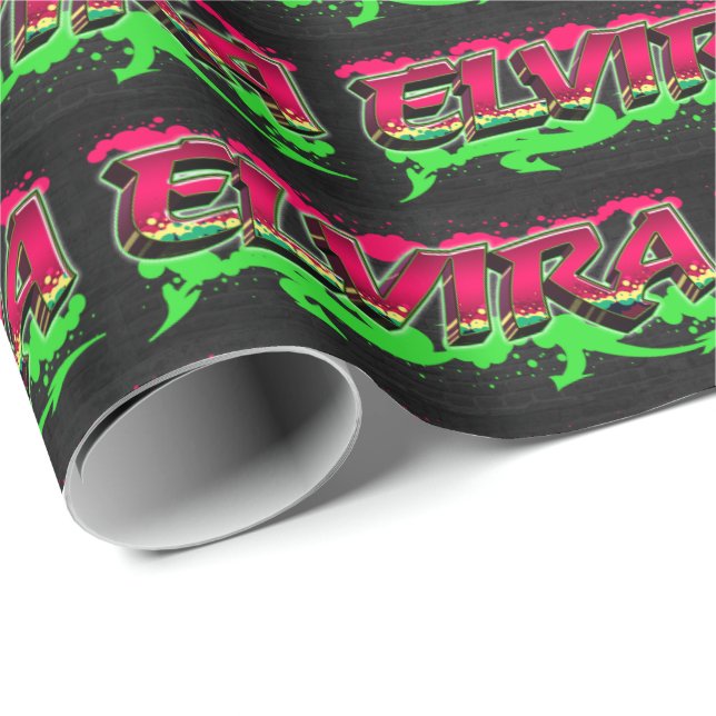 Elvira Vorname Name Graffiti red green Geschenkpapier (Rolleneckpunkt)