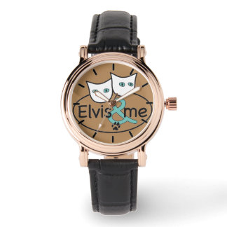 Elvis & Me Cappuccino Square Schwarzes Leder Armbanduhr