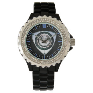 Émail noir, fausse pierre, montre de moteur