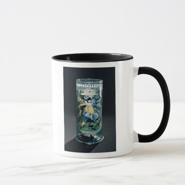 Emaillierte Dekoration eines Jägers und der Frau Tasse (Rechts)