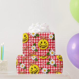 Emballage cadeau à carreaux Be Happy