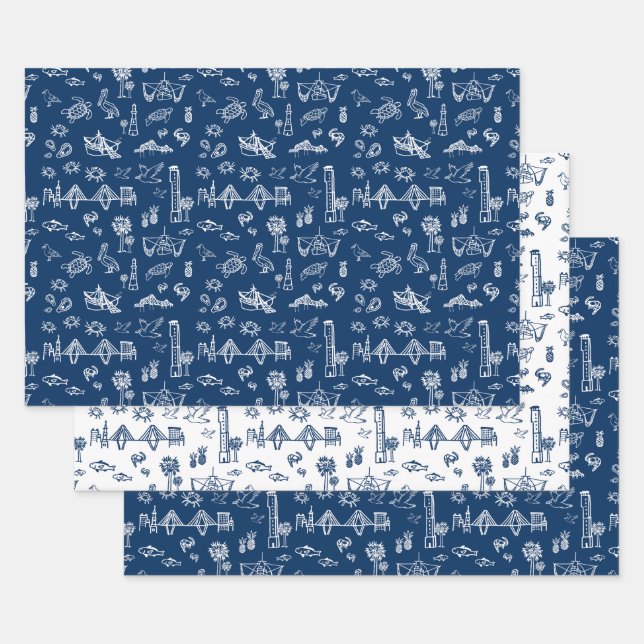 Emballage cadeau de toile bleu marron de marine (Lot)