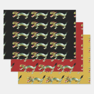 Emballage cadeau - Dragons chinois sur trois coule