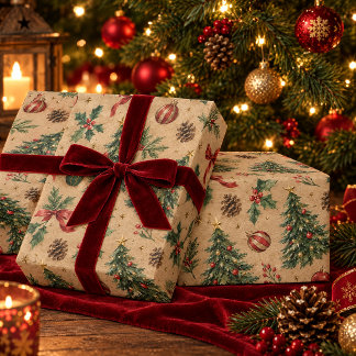 Emballage cadeau en papier kraft arbre de Noël aqu