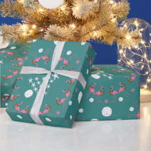 Emballage cadeau Flamingos Beach Christmas Tree Bl