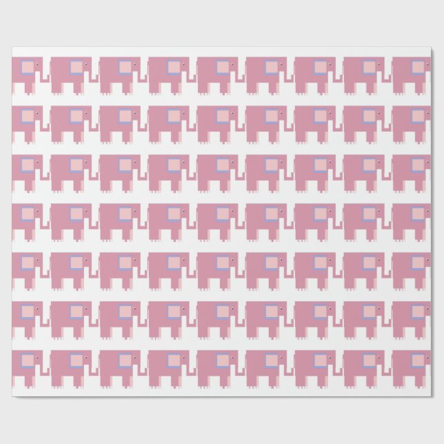 Emballage cadeau pour petite fille rose éléphants (Plat)