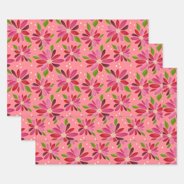 emballage cadeau rose poinsettia 3 (Lot)