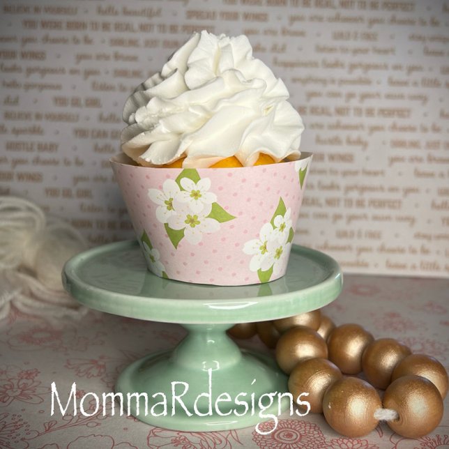 Emballage de cupcake rose avec fleurs, enveloppe d (Créateur téléchargé)