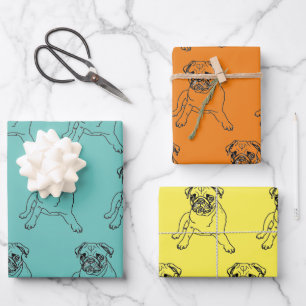 Emballage Papier Cadeau Dessin de Chien Pug Mignon