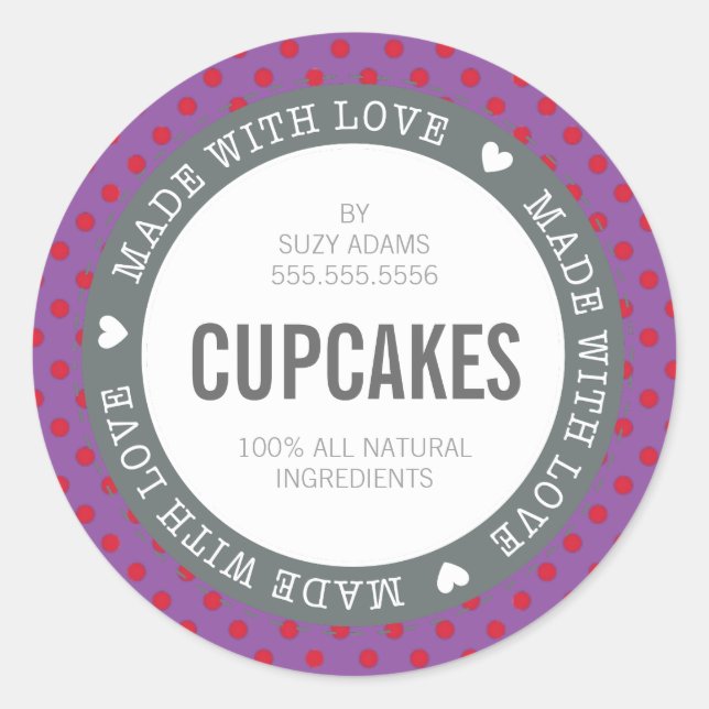 EMBALLAGE PRODUIT ÉTIQUETTE fait avec amour violet (Devant)