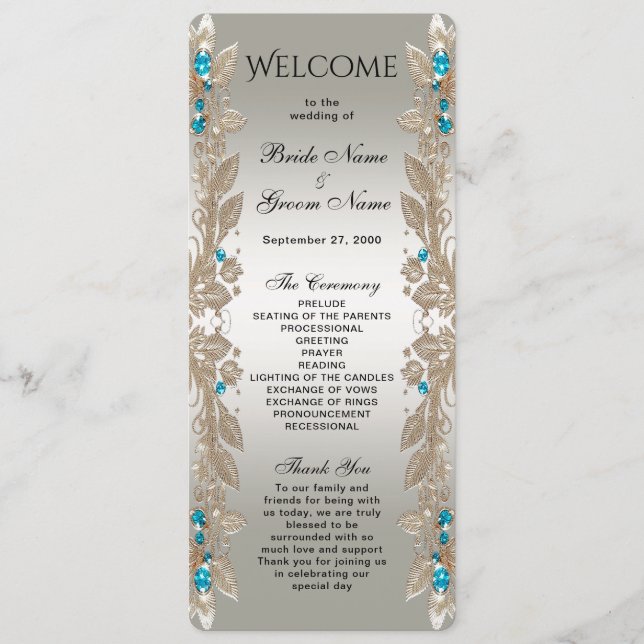 Embellishing Gold Blue Stones Programme de mariage (Devant)