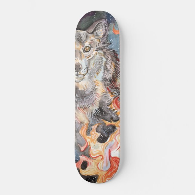 Ember Eyes Wolf Watercolor Skateboard (Vorderseite)