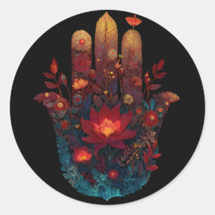 Ember Lotus   Hamsa-Hand-Design Runder Aufkleber