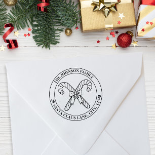 Emblem der Familie Candy Cane und Bow + Adresse Gummistempel